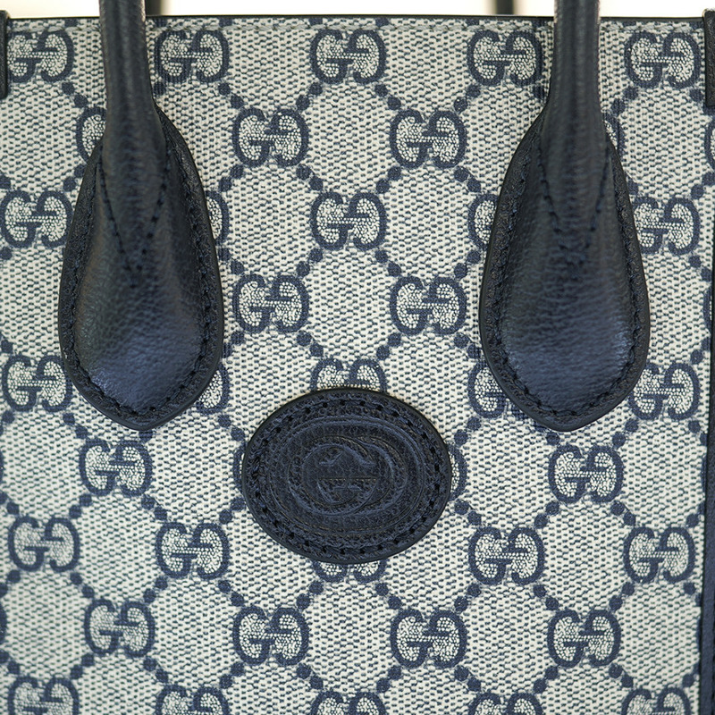 GUCCI 女士迷你托特包斜背包 671623 K9GSN 4075 塗層帆布 海軍藍-15