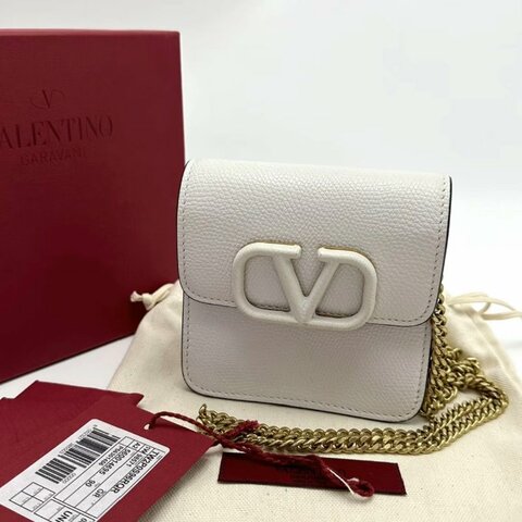 VALENTINO白色金扣肩背斜背mini包11*10.5*5 98新配件盒子塵袋