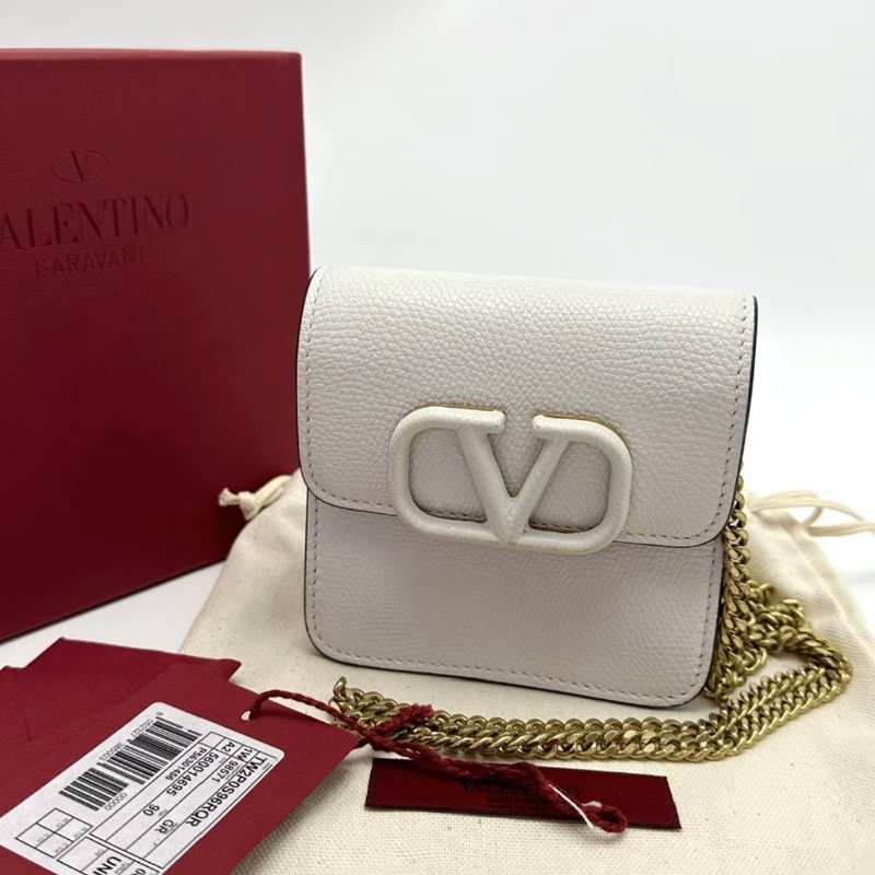 VALENTINO白色金扣肩背斜背mini包11*10.5*5 98新配件盒子塵袋-0