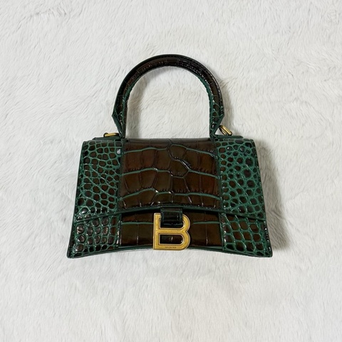 Balenciaga綠鱷魚壓紋金釦沙漏包 XS