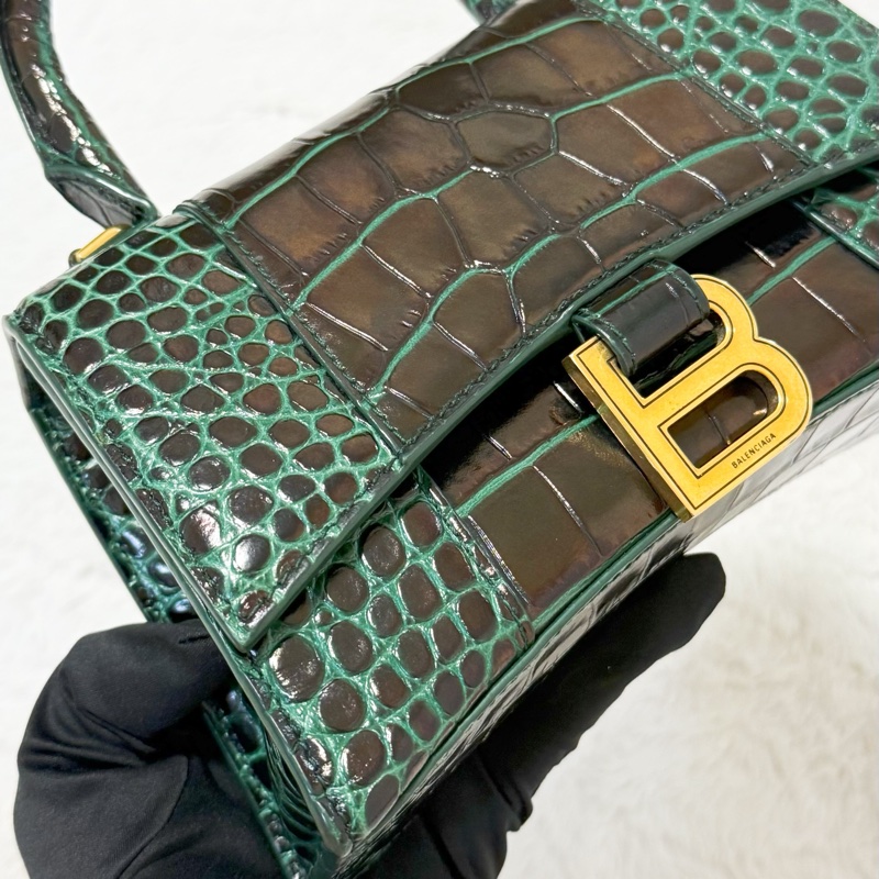 Balenciaga綠鱷魚壓紋金釦沙漏包 XS 全網最低價❤️-7