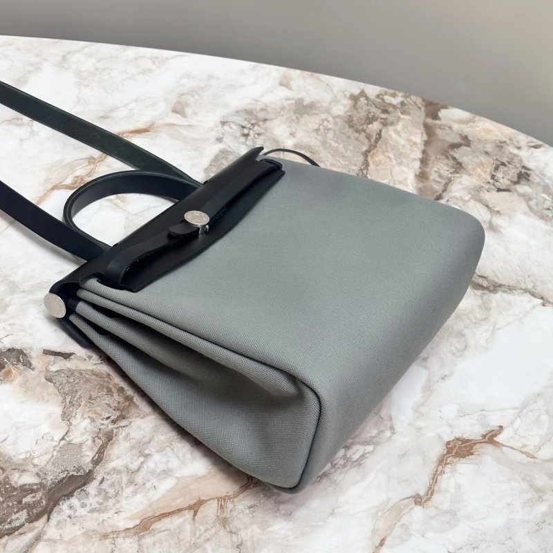 HERMES帆布拼皮herbag31  31*25*11 99新配件盒子塵袋購證吊牌鎖鑰匙 (後配肩帶）-2