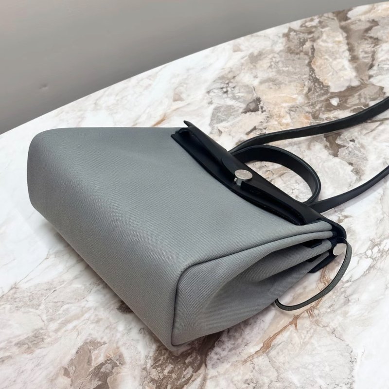 HERMES帆布拼皮herbag31  31*25*11 99新配件盒子塵袋購證吊牌鎖鑰匙 (後配肩帶）-3