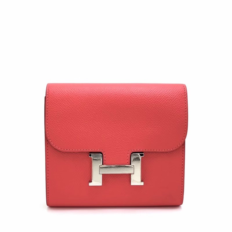 HERMES 玫瑰粉銀扣H錢包13*12*3 98新配件盒子毛氈布-1