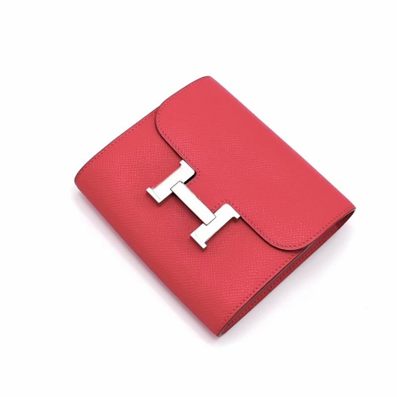 HERMES 玫瑰粉銀扣H錢包13*12*3 98新配件盒子毛氈布-2