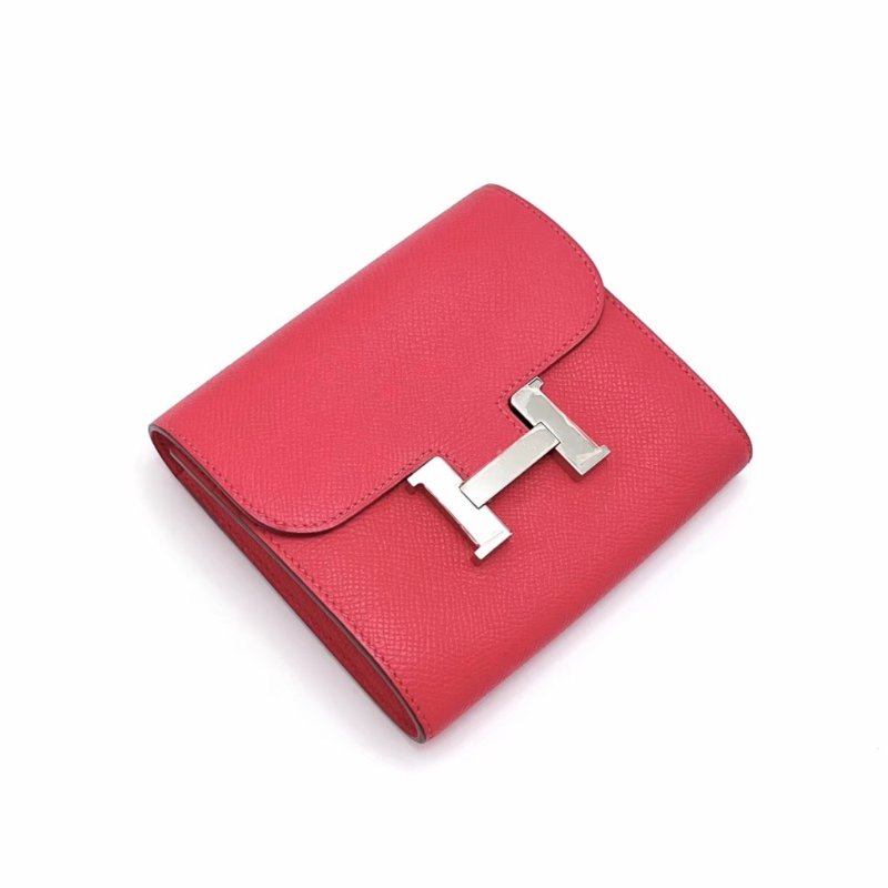 HERMES 玫瑰粉銀扣H錢包13*12*3 98新配件盒子毛氈布-3