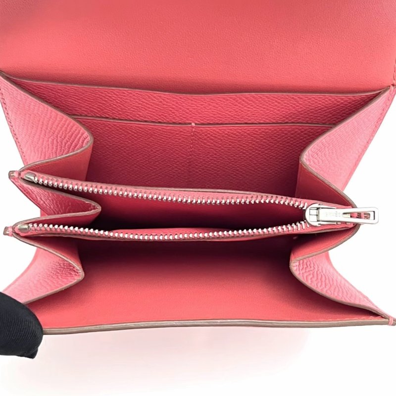 HERMES 玫瑰粉銀扣H錢包13*12*3 98新配件盒子毛氈布-5