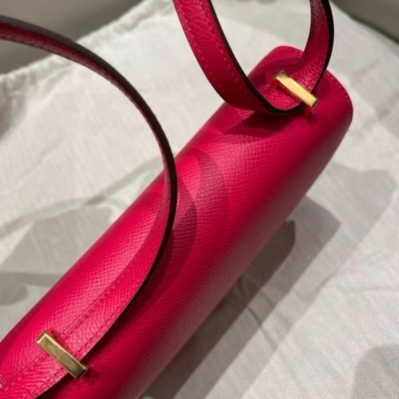 Hermes愛馬仕康康19 芍藥紅 金扣單肩斜挎包 D刻印 帶塵袋 Epsom皮-4