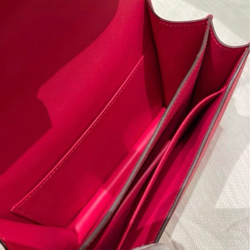 Hermes愛馬仕康康19 芍藥紅 金扣單肩斜挎包 D刻印 帶塵袋 Epsom皮-5