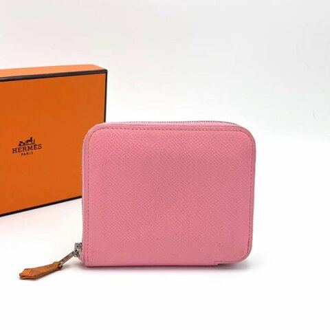 HERMES 夏日粉銀扣拉鍊錢包11*9*2 98新配件盒子