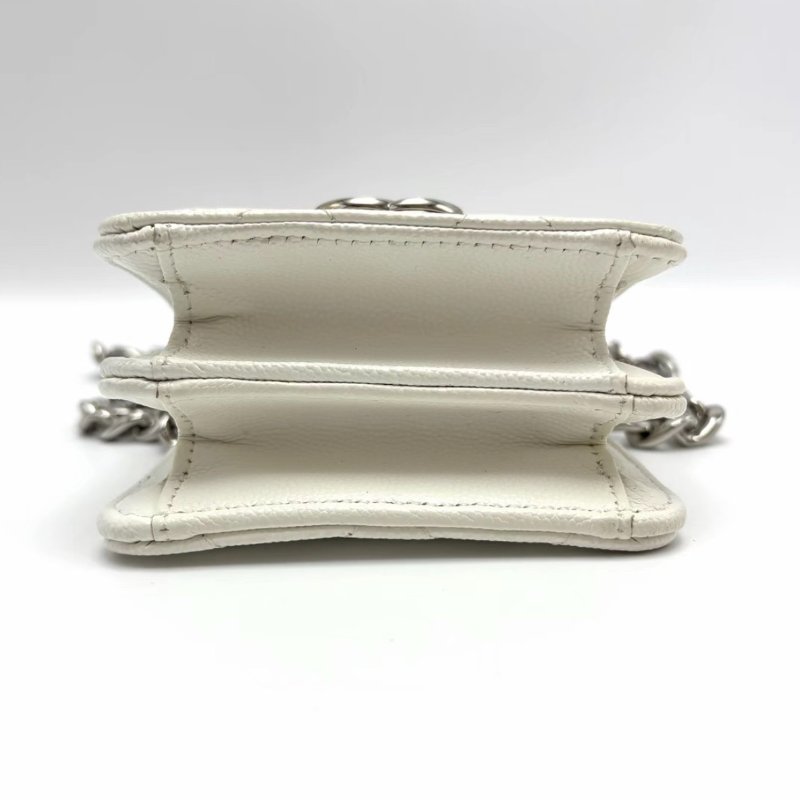 CHANEL白色銀扣琺瑯鏈條肩背斜背包10*8*5 98新配件塵袋保卡-3