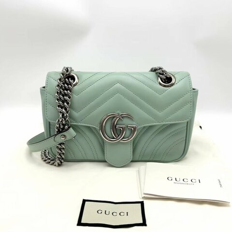 GUCCI 氣泡綠銀扣馬蒙22鏈條包22*13*6 98新配件塵袋