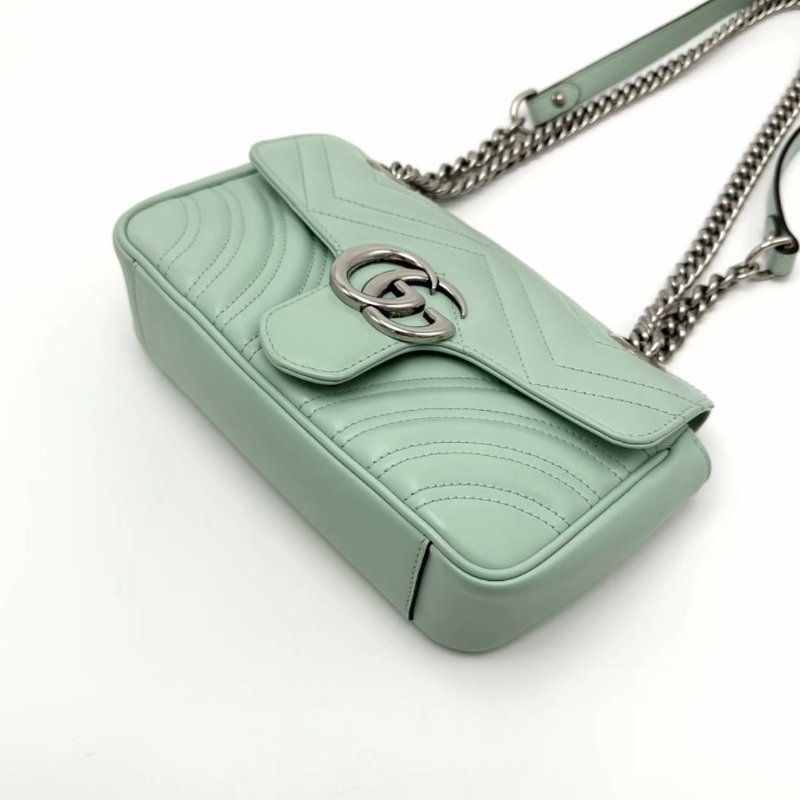 GUCCI 氣泡綠銀扣馬蒙22鏈條包22*13*6 98新配件塵袋-3