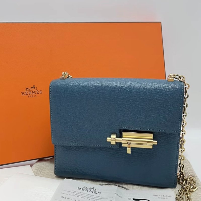 HERMES 博斯普魯斯綠色金扣山羊皮mini verrou手槍包17*13*4 98新配件盒子塵袋-0