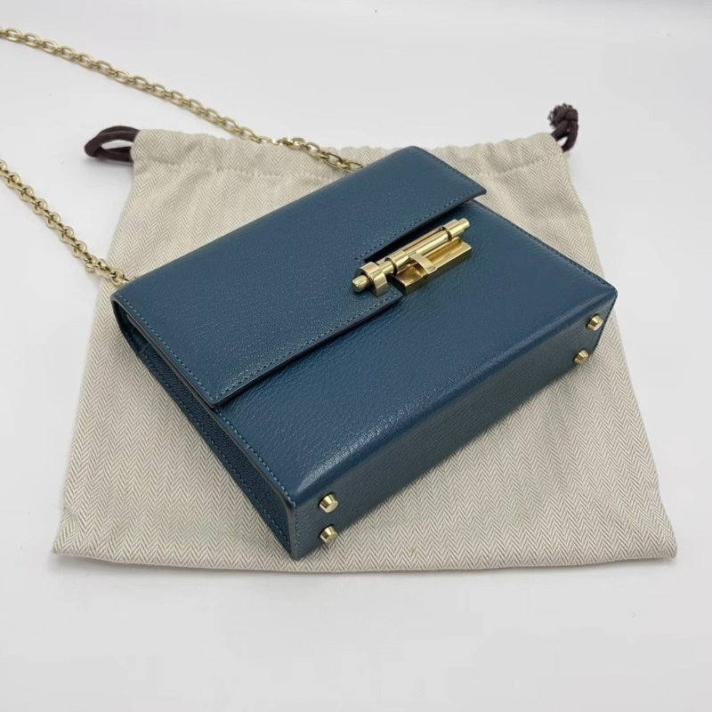 HERMES 博斯普魯斯綠色金扣山羊皮mini verrou手槍包17*13*4 98新配件盒子塵袋-5
