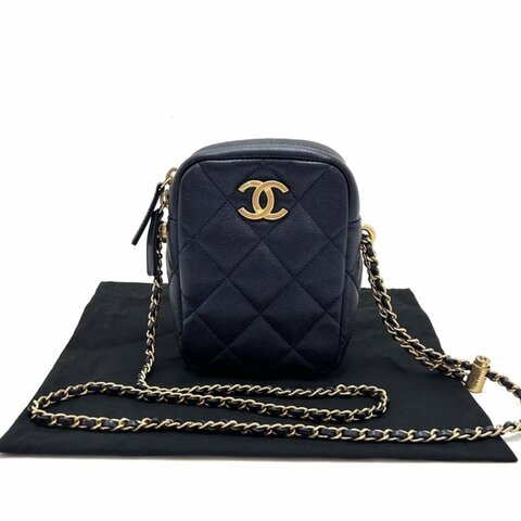 CHANEL炫彩珠光藍金扣21k肩背斜背包11*16*6 98新配件塵袋