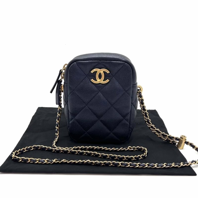 CHANEL炫彩珠光藍金扣21k肩背斜背包11*16*6 98新配件塵袋-0