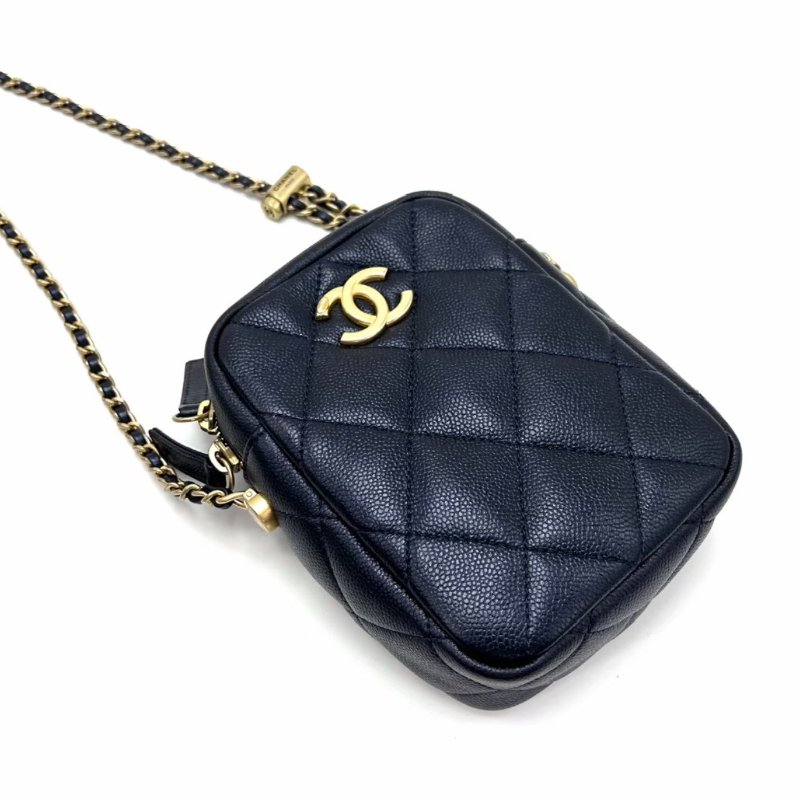 CHANEL炫彩珠光藍金扣21k肩背斜背包11*16*6 98新配件塵袋-1