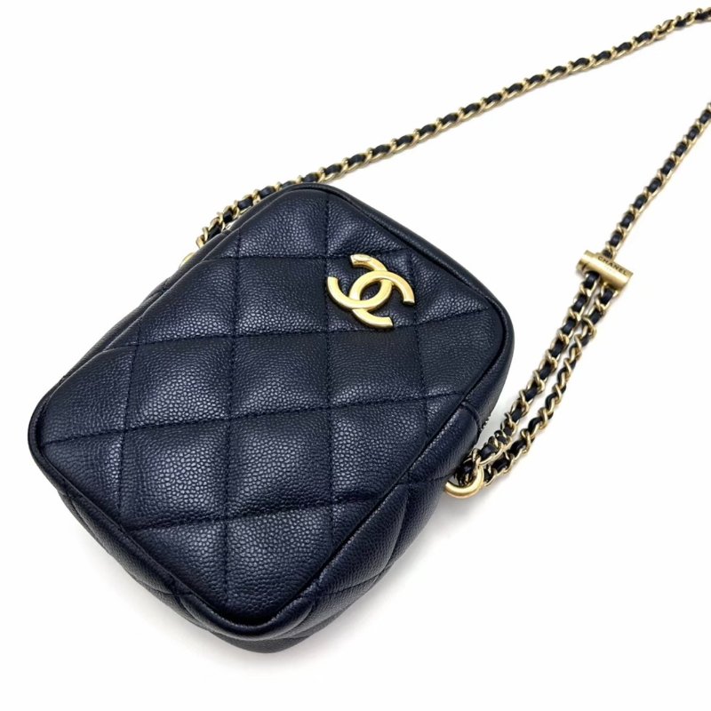 CHANEL炫彩珠光藍金扣21k肩背斜背包11*16*6 98新配件塵袋-2