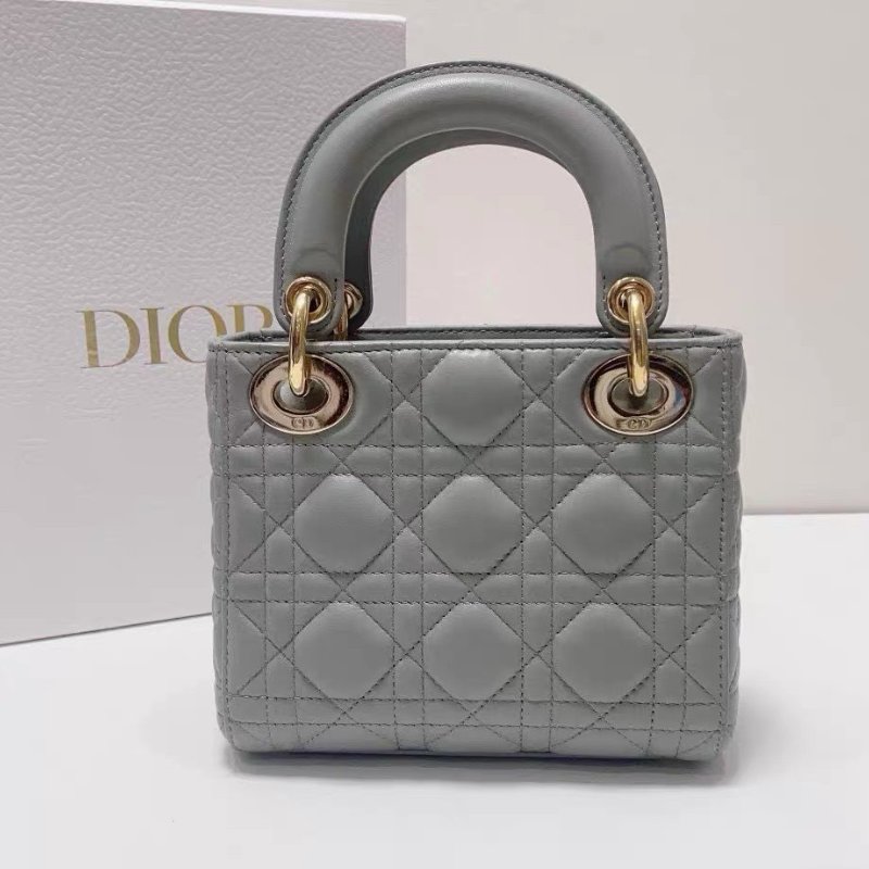 Dior 三格mini珠光灰金扣羊皮黛妃包 17*7*15 98新配件塵袋盒子82800-6