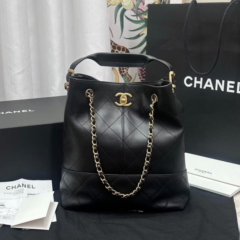 CHANEL黑金25A竪版hobo手提肩背包27*31*12 全新閒置配件盒子塵袋購證-0