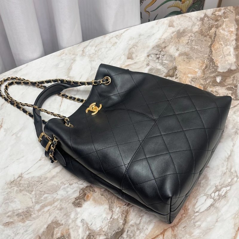 CHANEL黑金25A竪版hobo手提肩背包27*31*12 全新閒置配件盒子塵袋購證-3