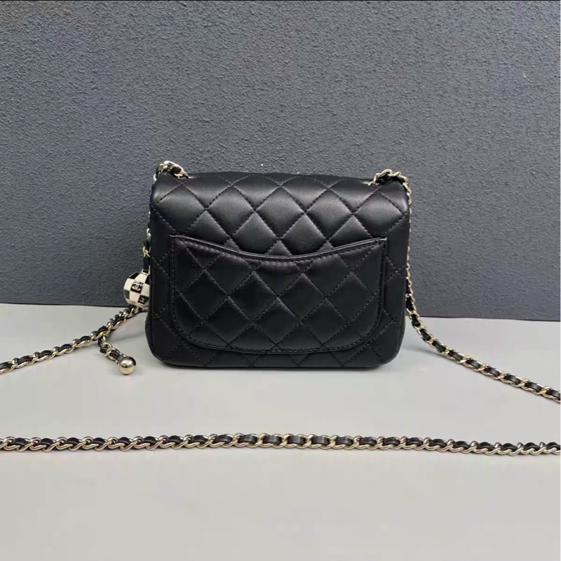 獨特限量款🈶購證😍Chanel香奈兒早春渡假系列黑金全皮足球方胖子鏈條包⚽️-7