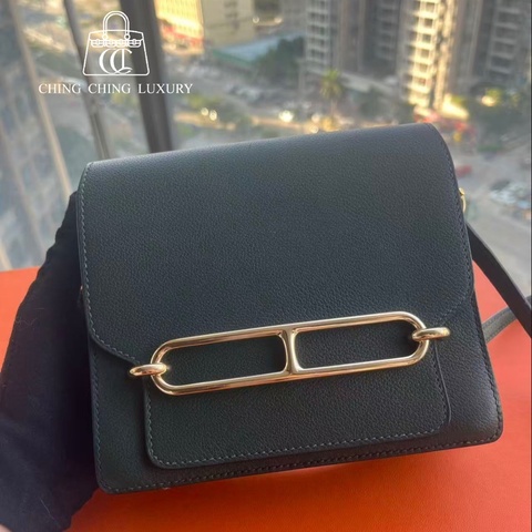 🌈Hermes💚Mini Roulis 19💚英國綠金扣🌈98新🌟Evercolor皮🌟