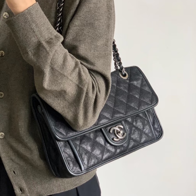 經典絕美款🤩Chanel黑銀季節款CF單肩斜挎鏈條包⛓️-4