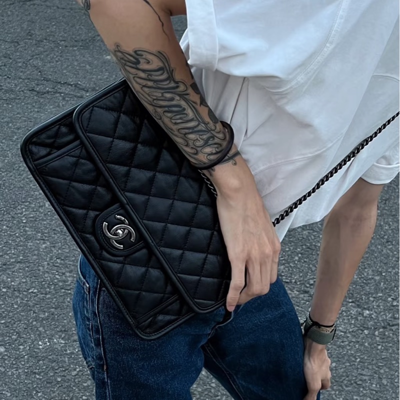 經典絕美款🤩Chanel黑銀季節款CF單肩斜挎鏈條包⛓️-7