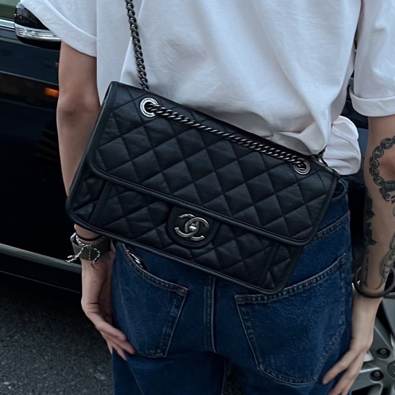 經典絕美款🤩Chanel黑銀季節款CF單肩斜挎鏈條包⛓️-8
