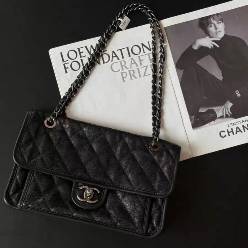 經典絕美款🤩Chanel黑銀季節款CF單肩斜挎鏈條包⛓️-10