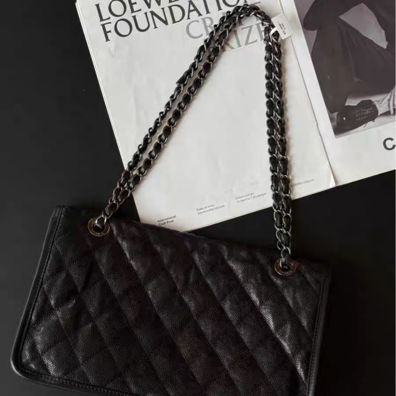 經典絕美款🤩Chanel黑銀季節款CF單肩斜挎鏈條包⛓️-14