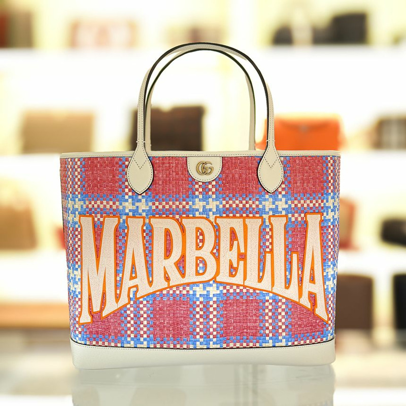 GUCCI 托特包 741424 FABY7 8452 粉紅色米色大布袋-0