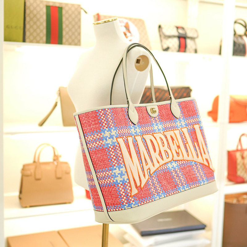 GUCCI 托特包 741424 FABY7 8452 粉紅色米色大布袋-2