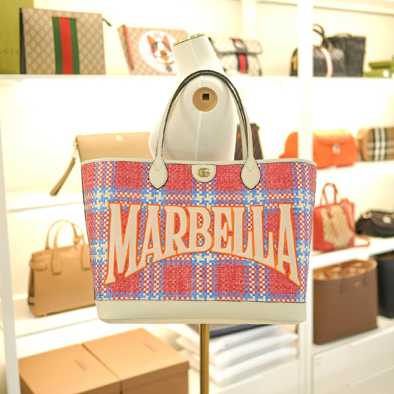 GUCCI 托特包 741424 FABY7 8452 粉紅色米色大布袋-3