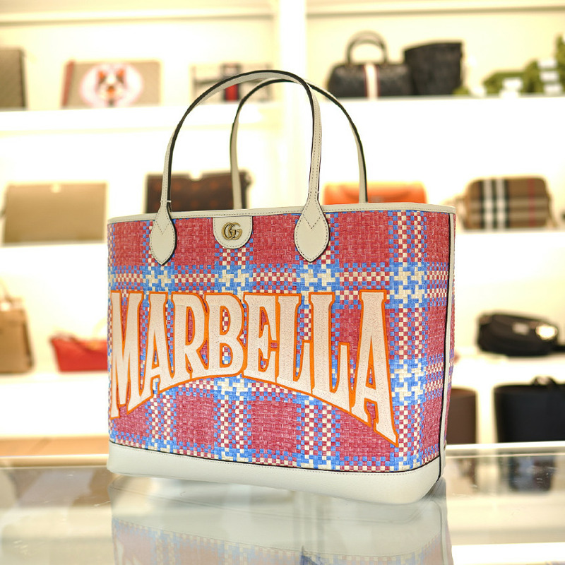 GUCCI 托特包 741424 FABY7 8452 粉紅色米色大布袋-4