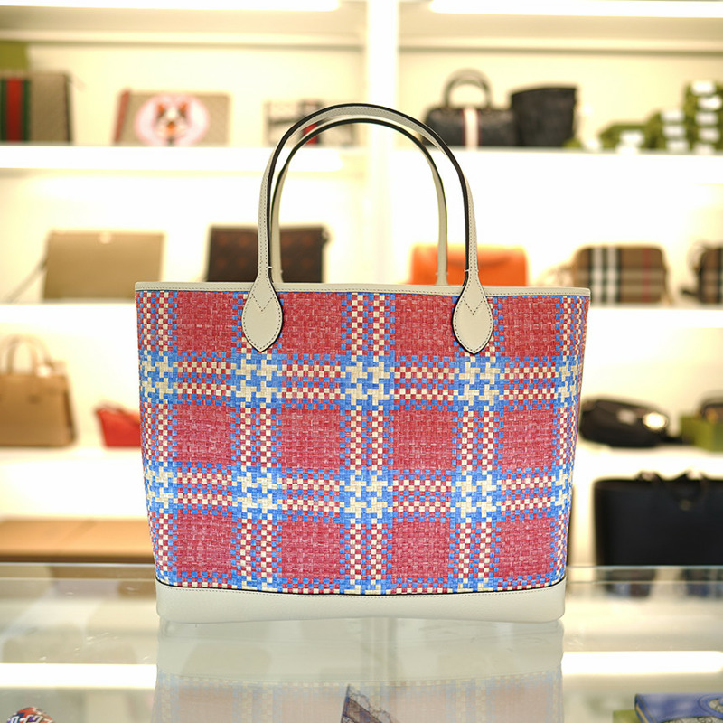 GUCCI 托特包 741424 FABY7 8452 粉紅色米色大布袋-6