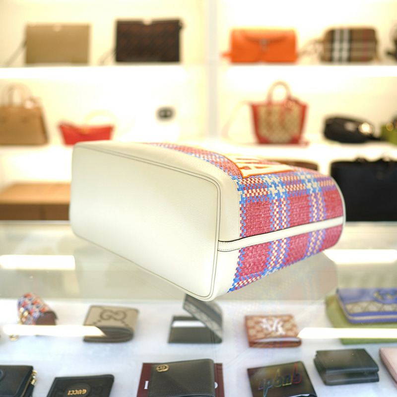 GUCCI 托特包 741424 FABY7 8452 粉紅色米色大布袋-7