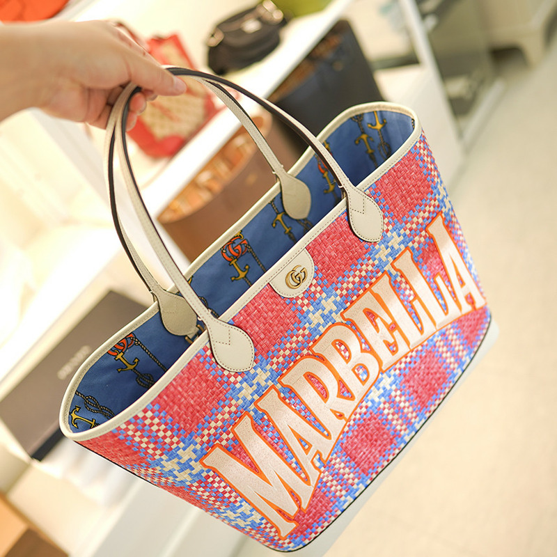 GUCCI 托特包 741424 FABY7 8452 粉紅色米色大布袋-8