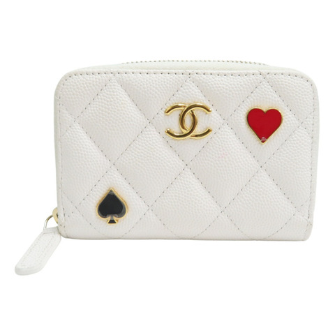 白色 荔枝紋牛皮 Coin Case 拉鍊零錢包【CHANEL 香奈兒】