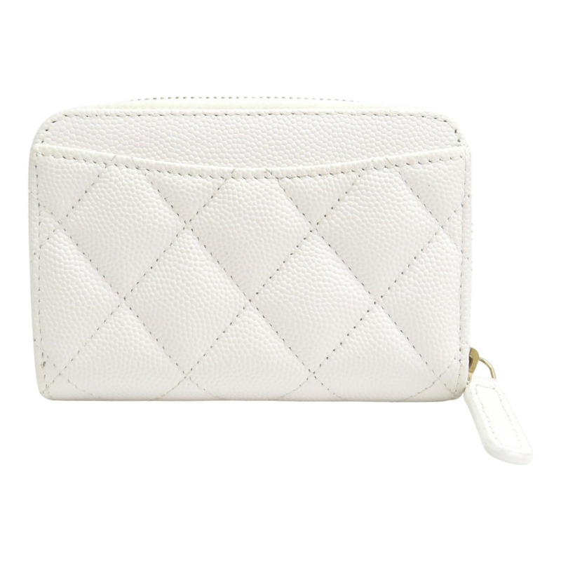 白色 荔枝紋牛皮 Coin Case 拉鍊零錢包【CHANEL 香奈兒】-1