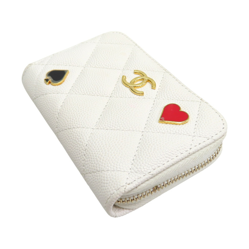 白色 荔枝紋牛皮 Coin Case 拉鍊零錢包【CHANEL 香奈兒】-2