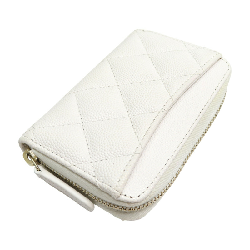白色 荔枝紋牛皮 Coin Case 拉鍊零錢包【CHANEL 香奈兒】-3