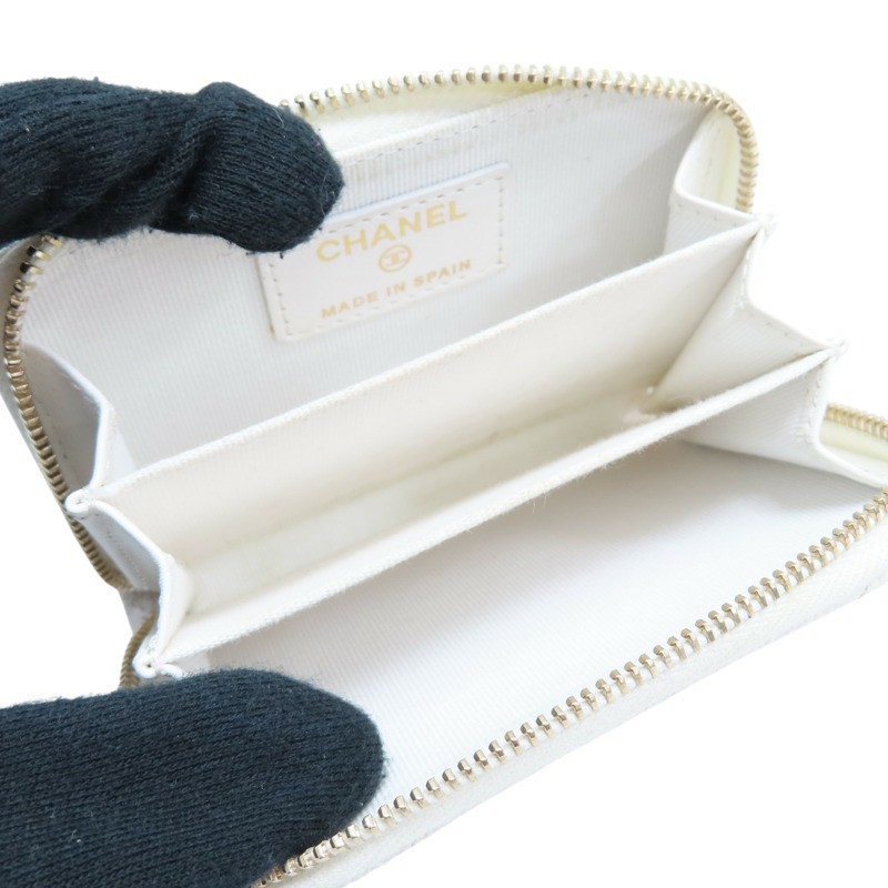 白色 荔枝紋牛皮 Coin Case 拉鍊零錢包【CHANEL 香奈兒】-4