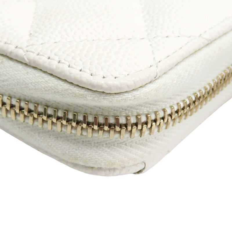 白色 荔枝紋牛皮 Coin Case 拉鍊零錢包【CHANEL 香奈兒】-7