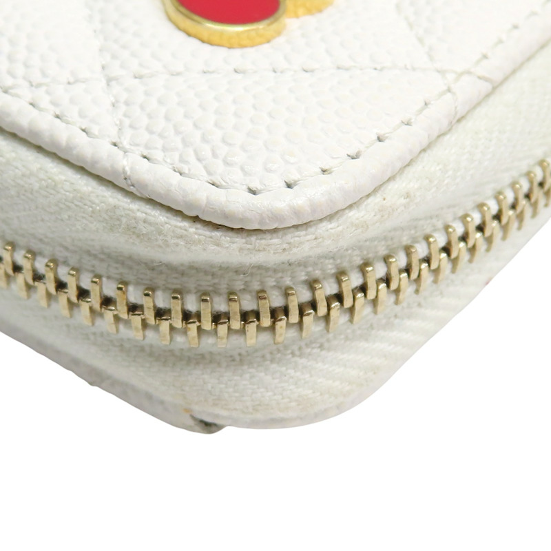 白色 荔枝紋牛皮 Coin Case 拉鍊零錢包【CHANEL 香奈兒】-8