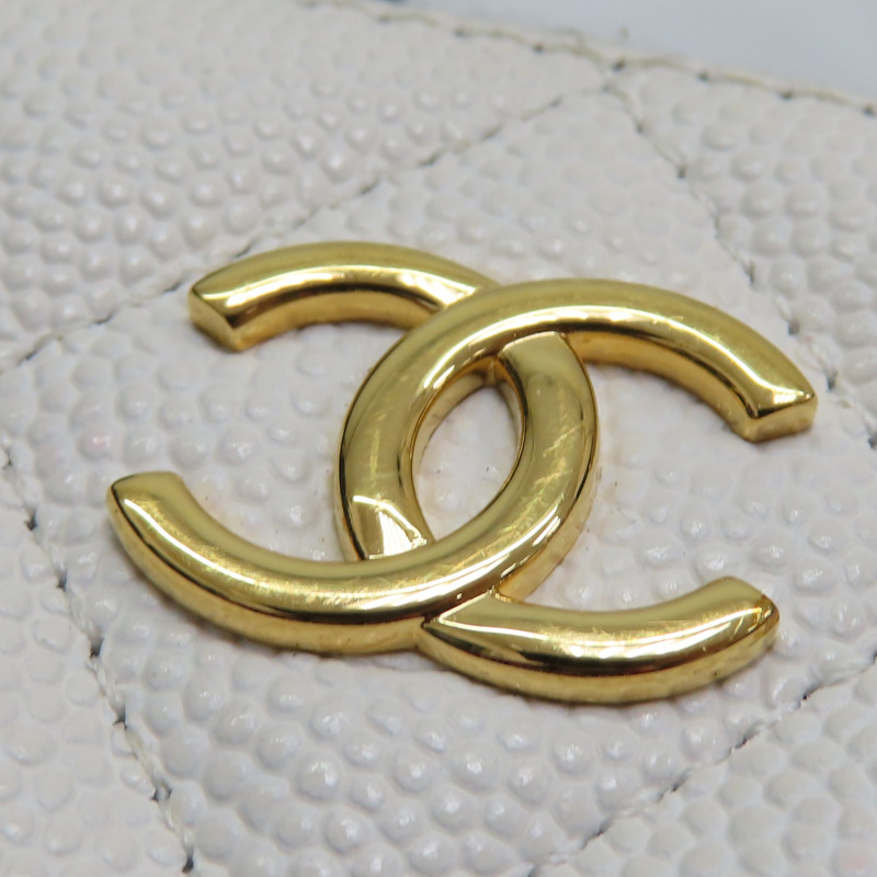 白色 荔枝紋牛皮 Coin Case 拉鍊零錢包【CHANEL 香奈兒】-14