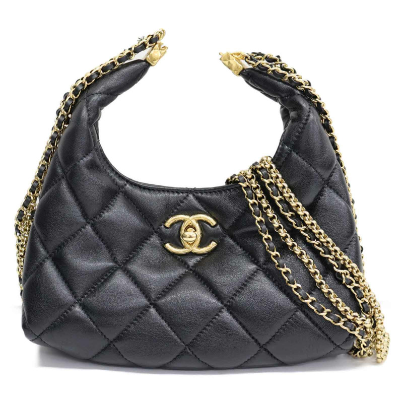 黑色羊皮 Mini Hobo 肩背包【CHANEL 香奈兒】 AS4966-0