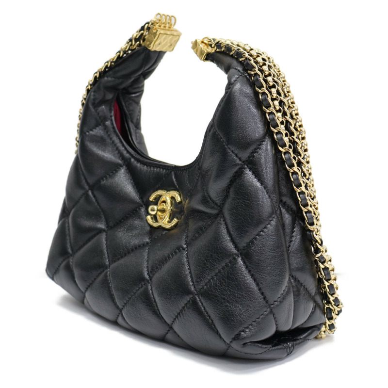 黑色羊皮 Mini Hobo 肩背包【CHANEL 香奈兒】 AS4966-2